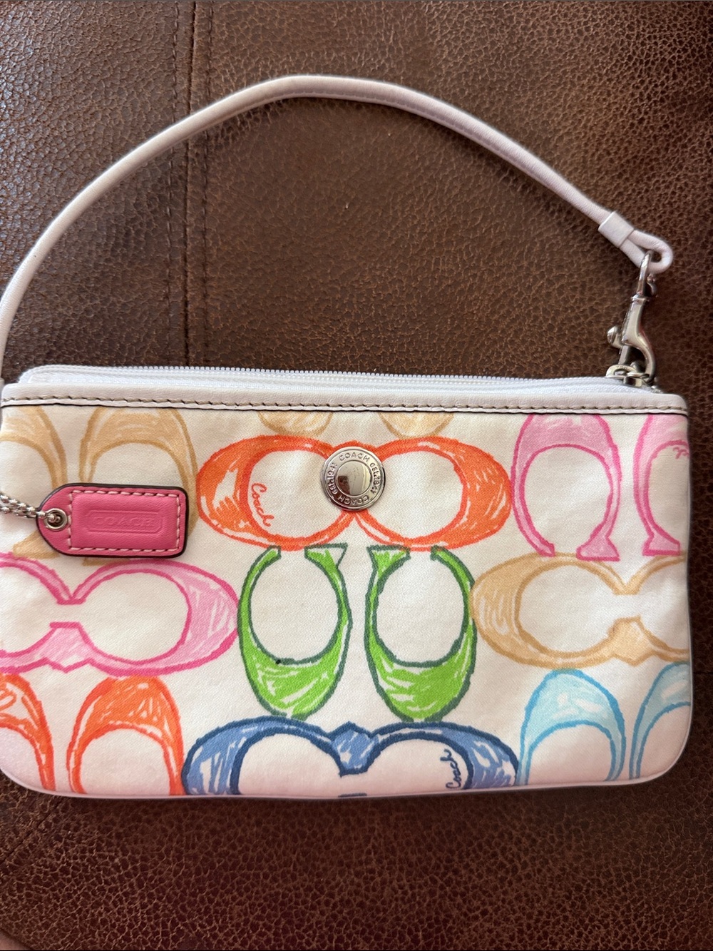 Coach Multicolor Signature Wristlet with Pink Tag